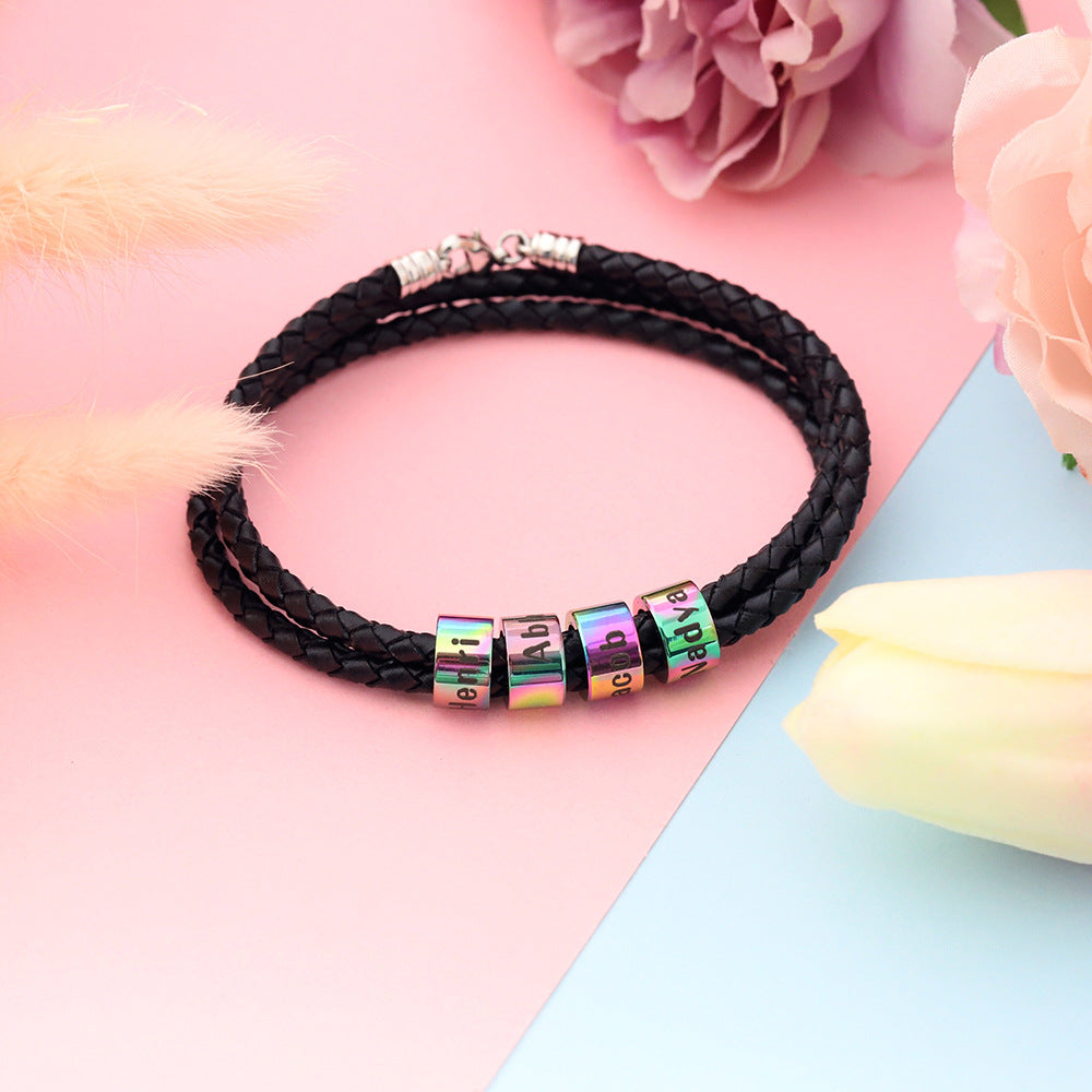 Personalized Mens Woven Leather Bracelet, Christmas Father's Day Gift for Dad Boyfriend Husband
