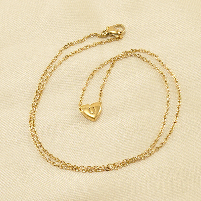18K Plated Heart Initial Letter Necklace