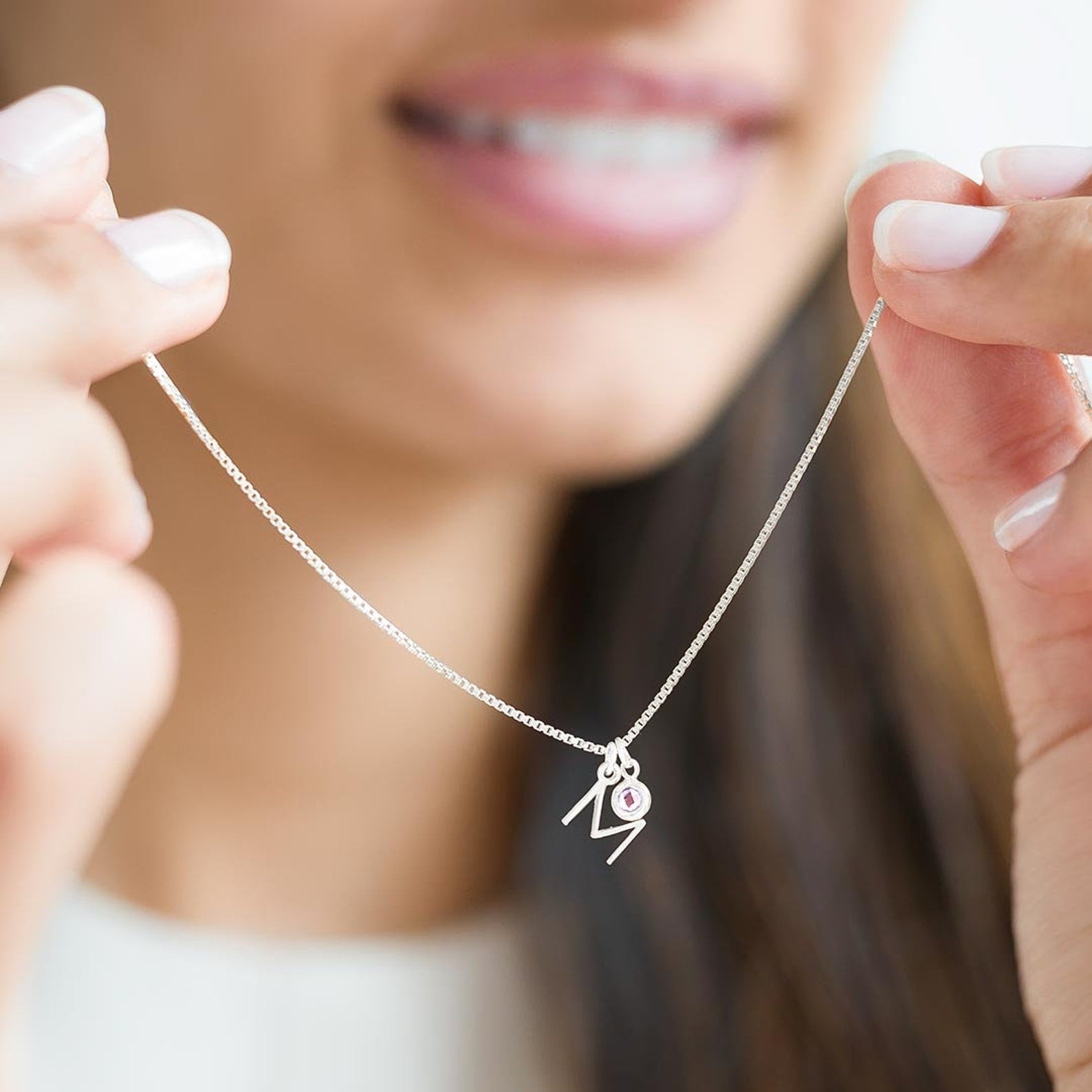 Initial & Birthstone Droplet Necklace