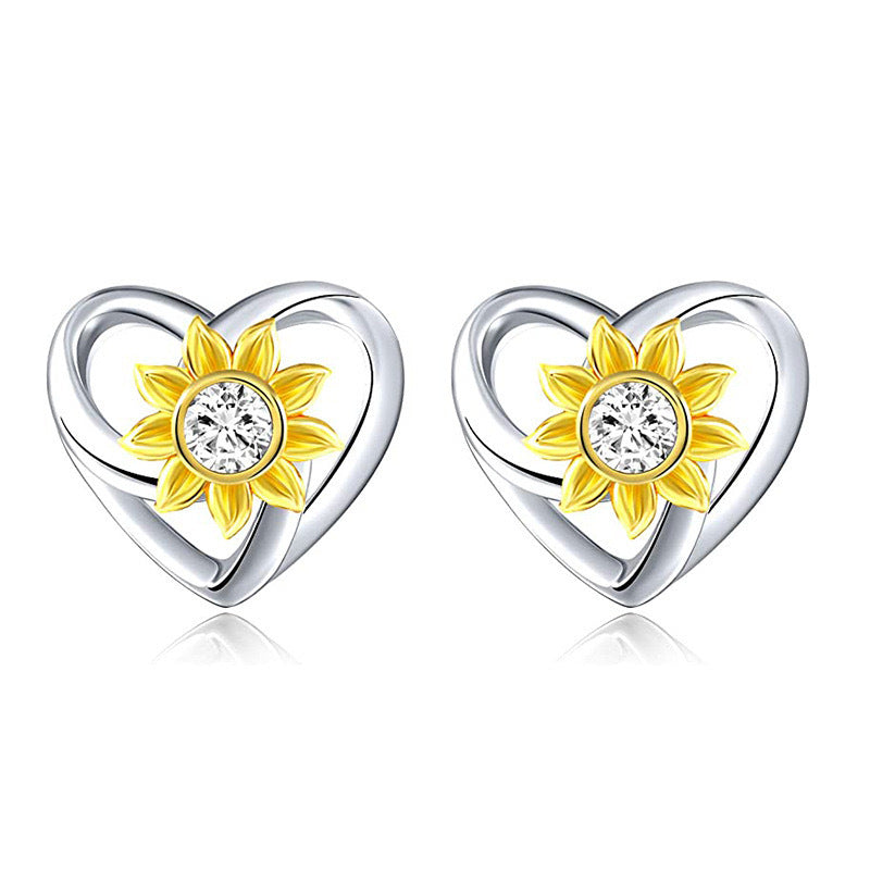 (Non-personalized) Sunflower Heart Stud Earring