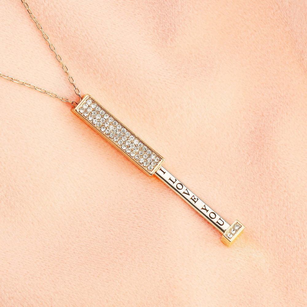 Stretch Pillar Bar Engraved Necklace with Crystal
