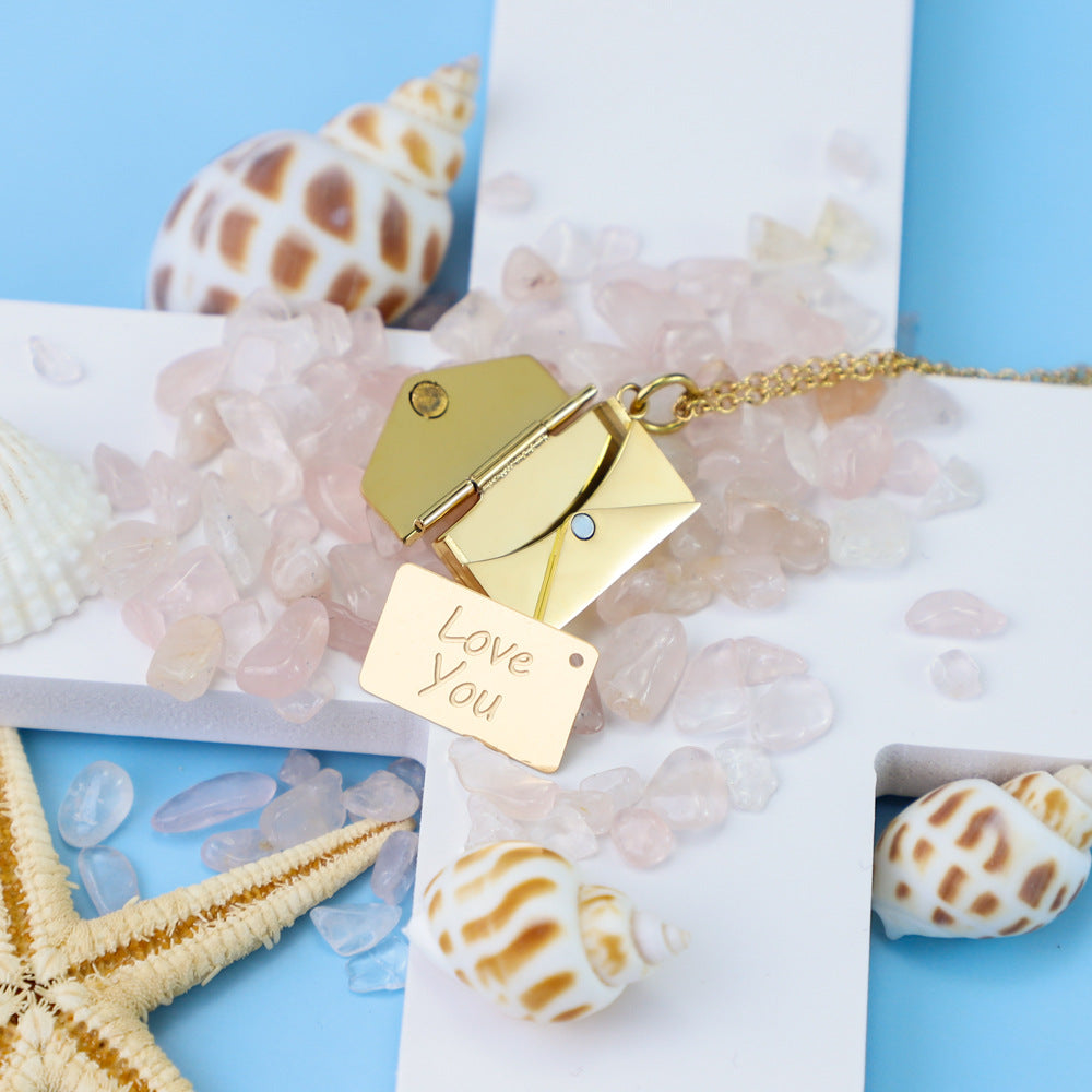 Envelope Necklace with Custom Engraving, Love Letter Secret Message Necklace, Gift for Girlfriend/Friend/Sister/Daughter/Wife/Mom/Women