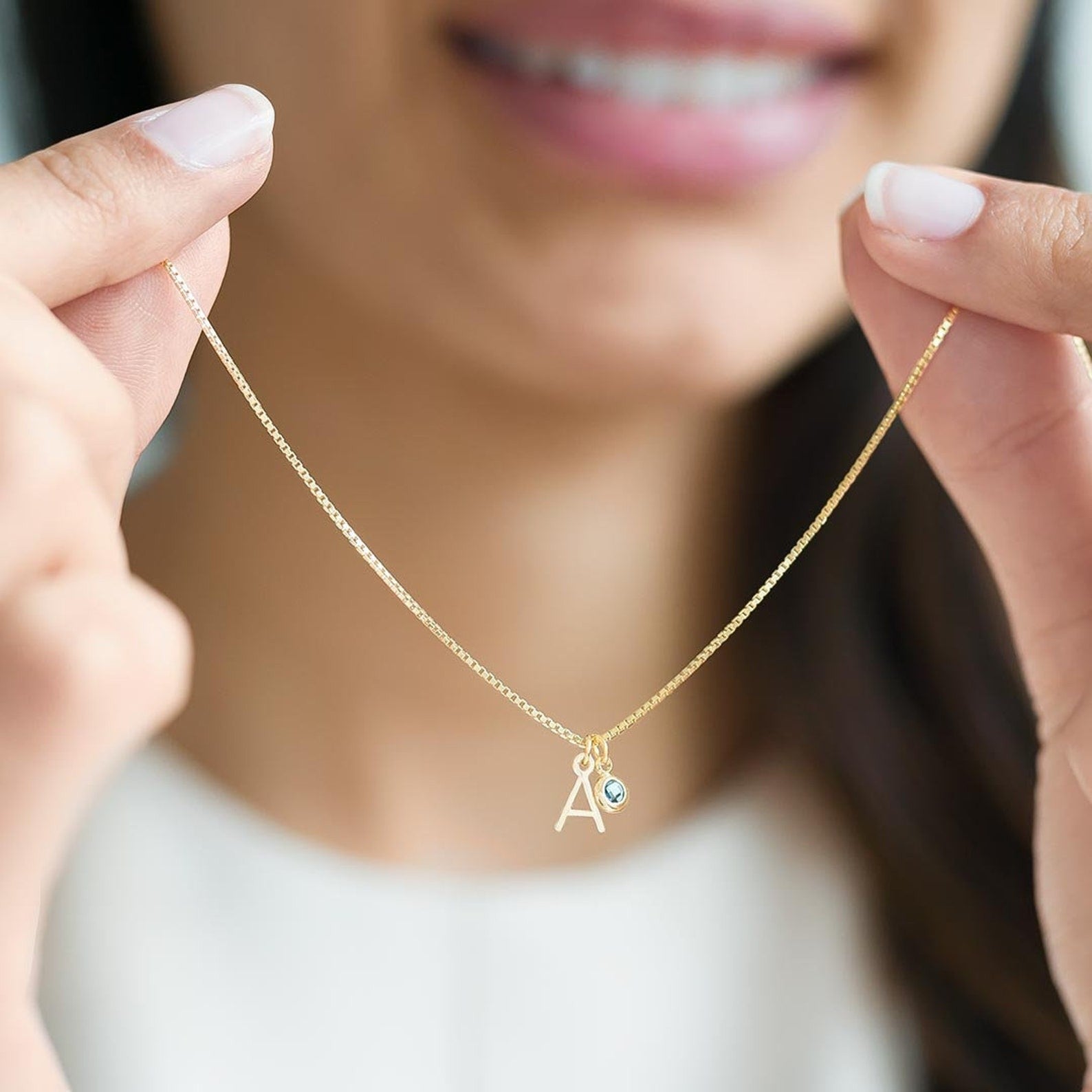 Initial & Birthstone Droplet Necklace