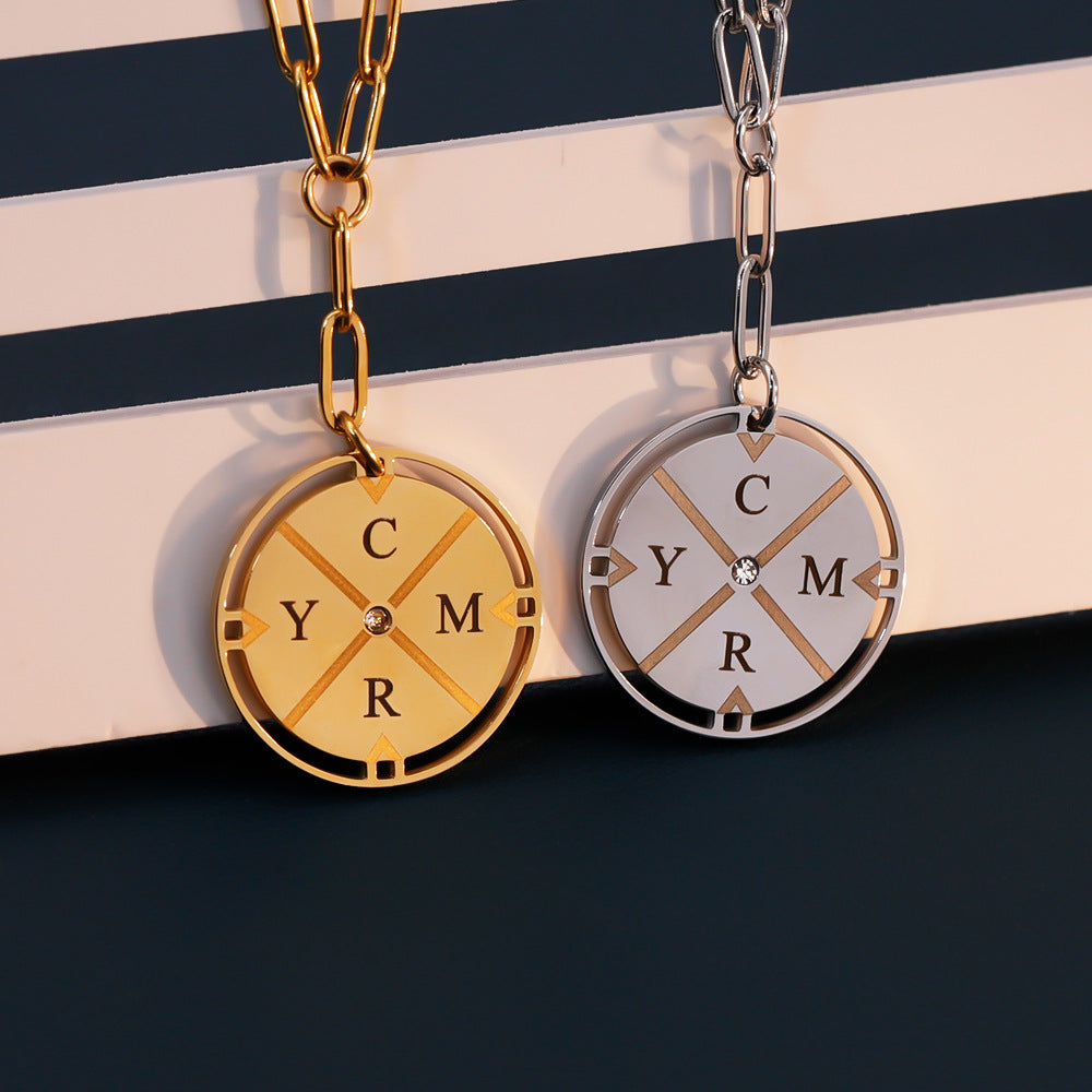 Custom Letter Compass Necklace for Couples Women Men