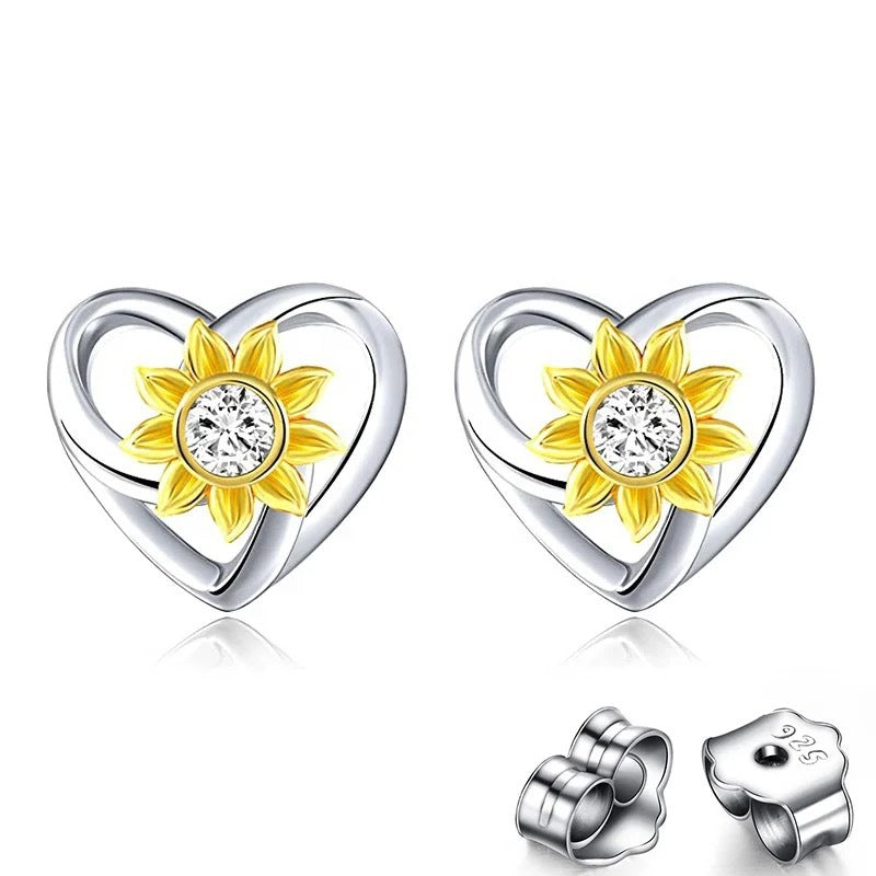 (Non-personalized) Sunflower Heart Stud Earring