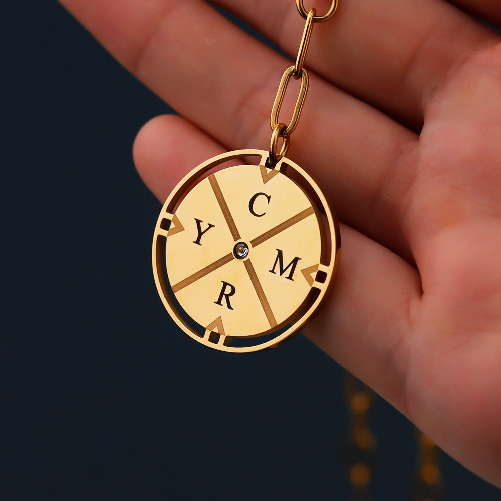 Custom Letter Compass Necklace for Couples Women Men