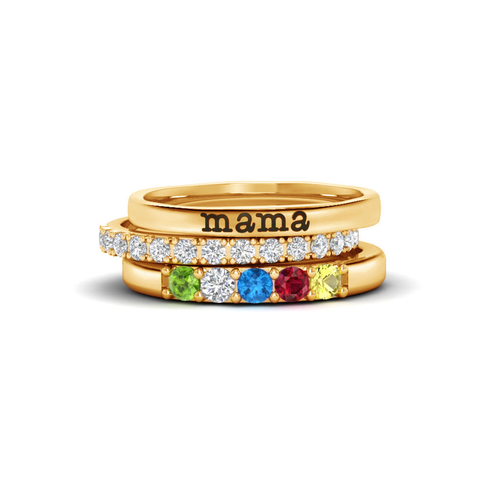 Custom Name Birthstone Rings 3pcs/set