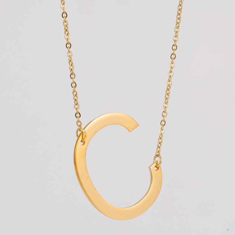 18K Plated Stainless Steel Big Initial Letter Necklace