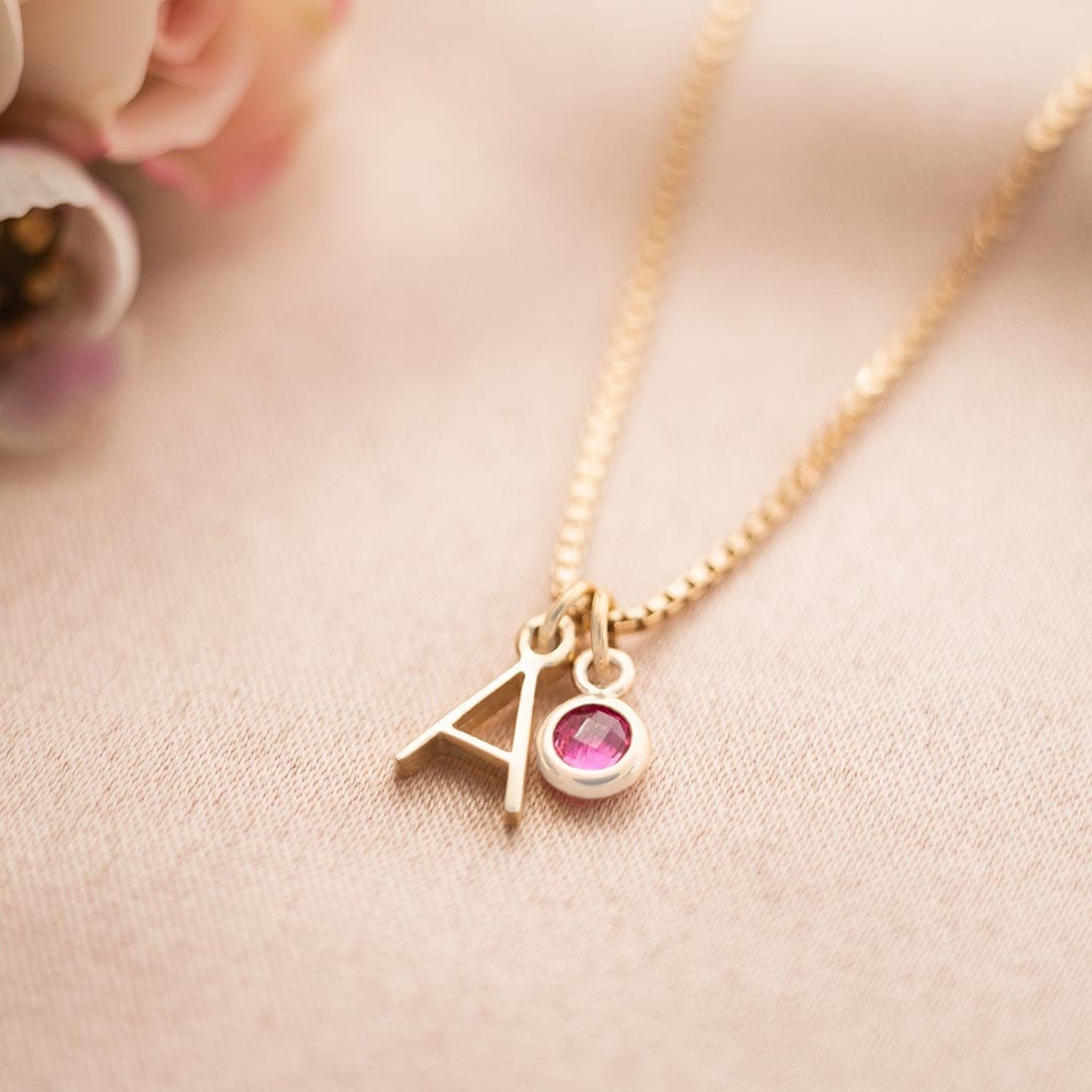Initial & Birthstone Droplet Necklace