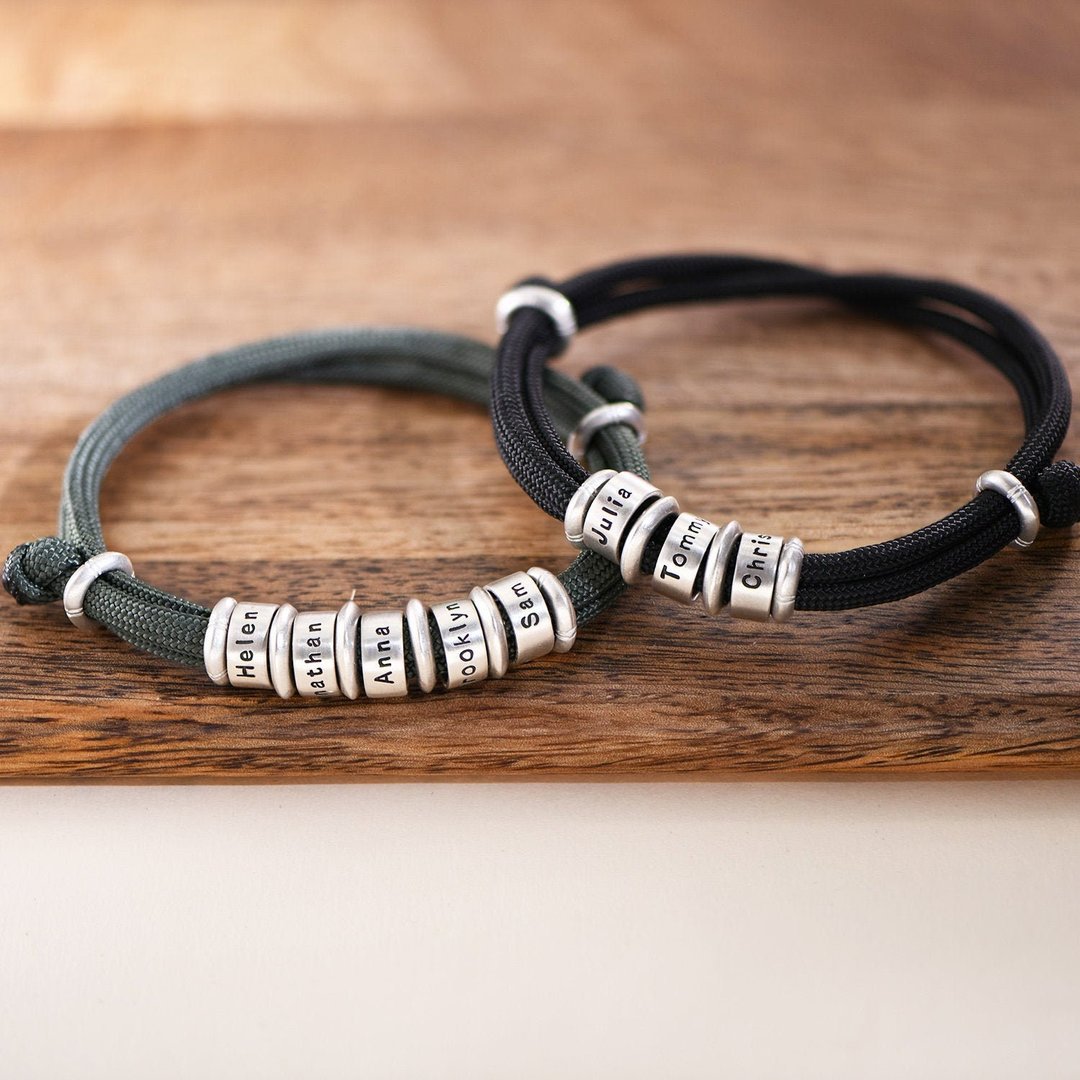 Custom Black Obsidian Family Name Dad Bracelet