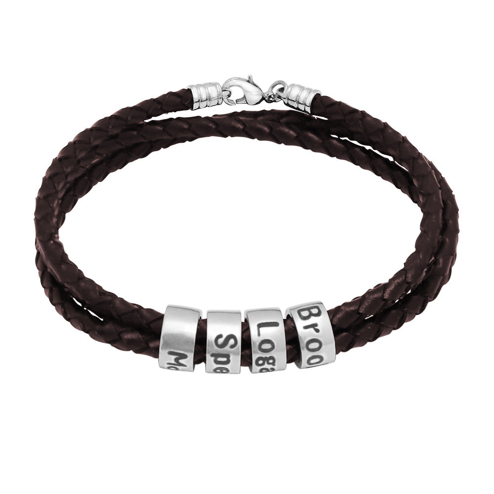 Personalized Mens Woven Leather Bracelet, Christmas Father's Day Gift for Dad Boyfriend Husband