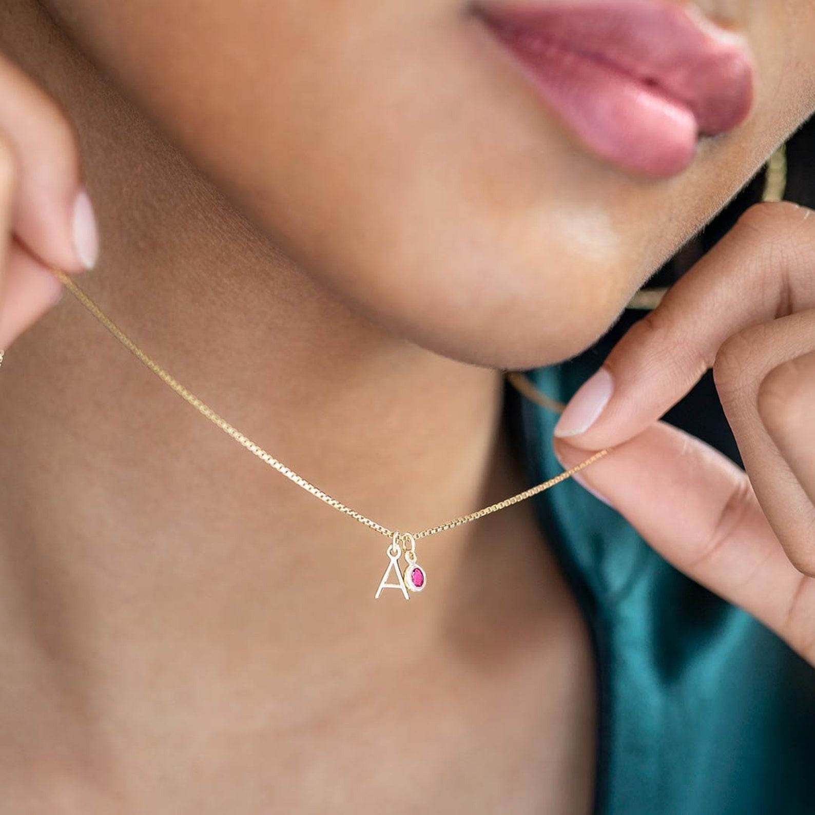 Initial & Birthstone Droplet Necklace