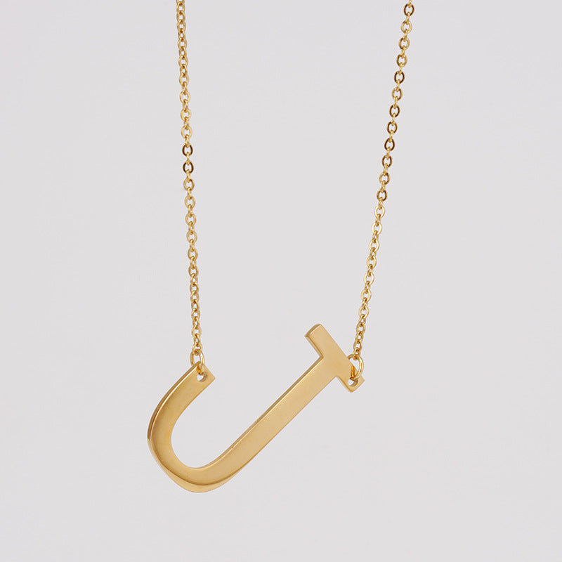 18K Plated Stainless Steel Big Initial Letter Necklace