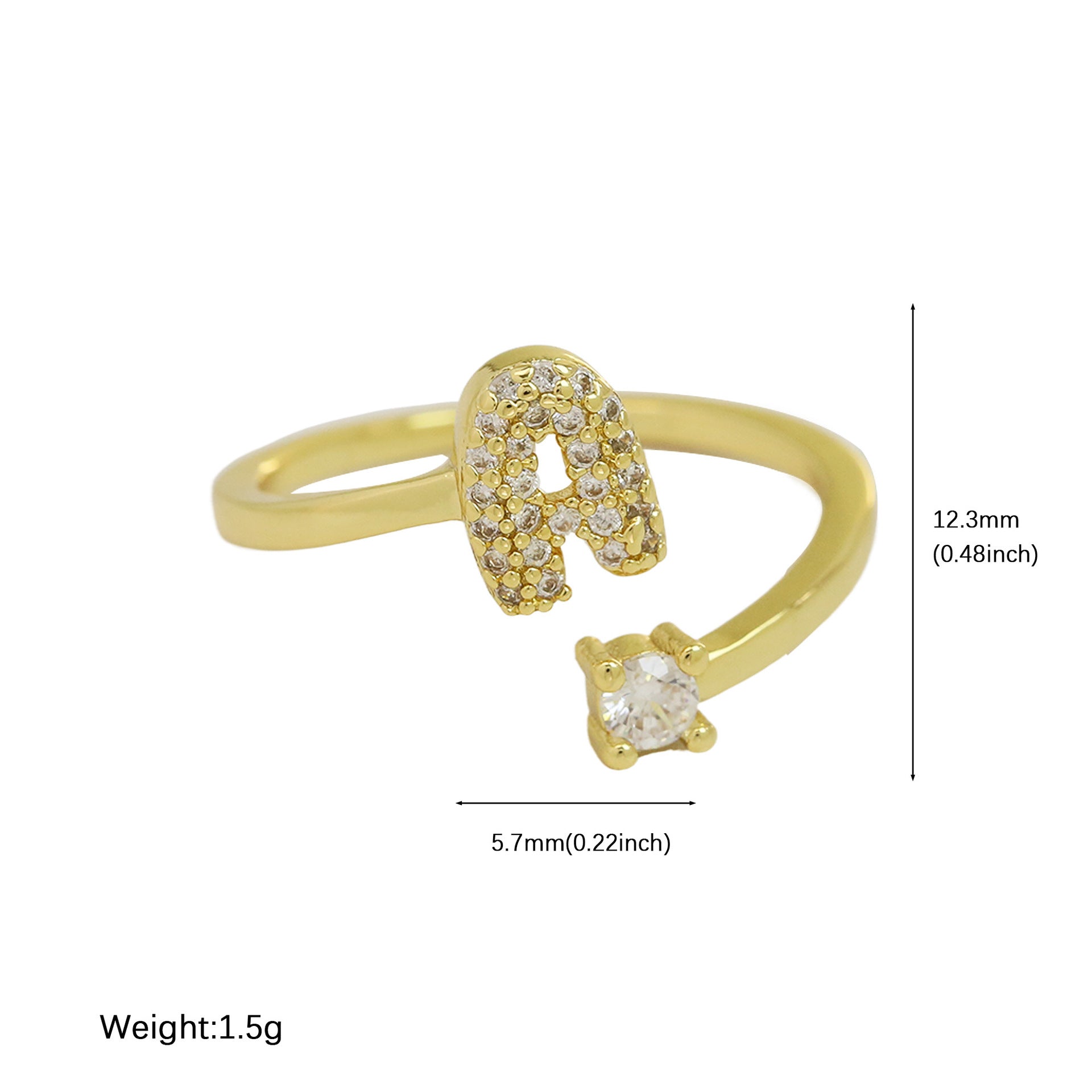 18K Plated Adjustable Initial Letter Ring