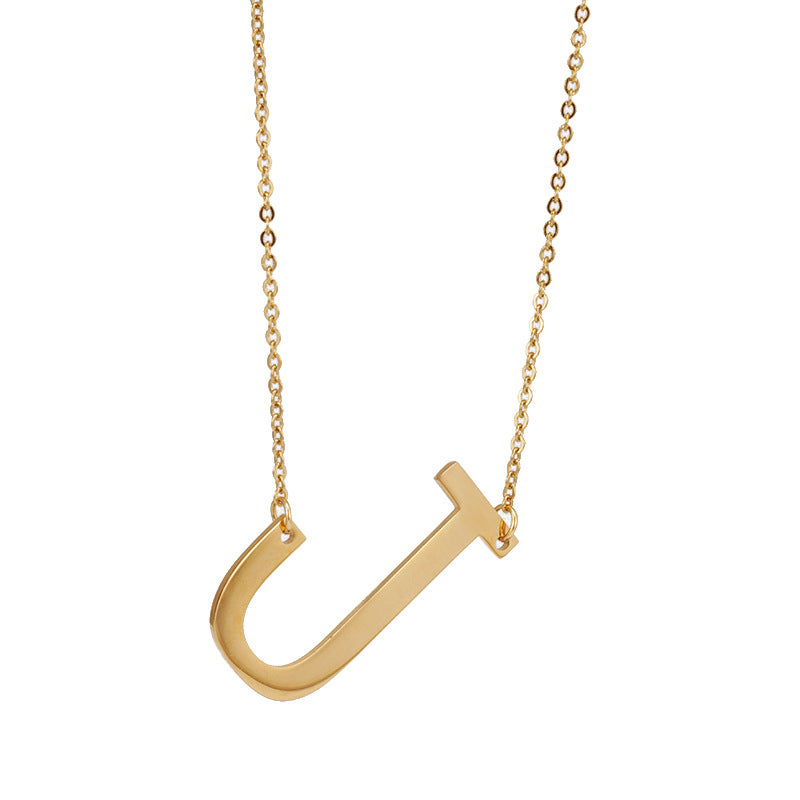 18K Plated Stainless Steel Big Initial Letter Necklace