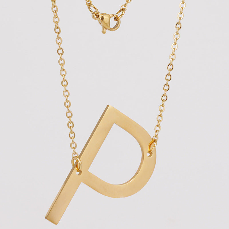 18K Plated Stainless Steel Big Initial Letter Necklace