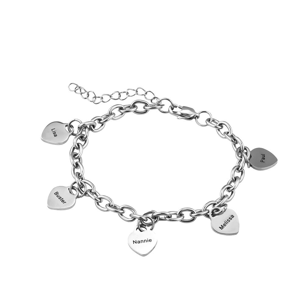 Custom Engraved Name Heart Bracelet for Women Mom Gift