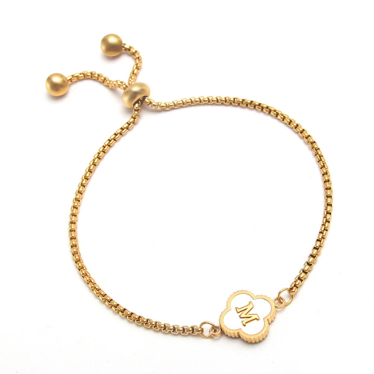 18K Plated Adjustable Four Leaf Lucky Clover Initial Letter Bracelet