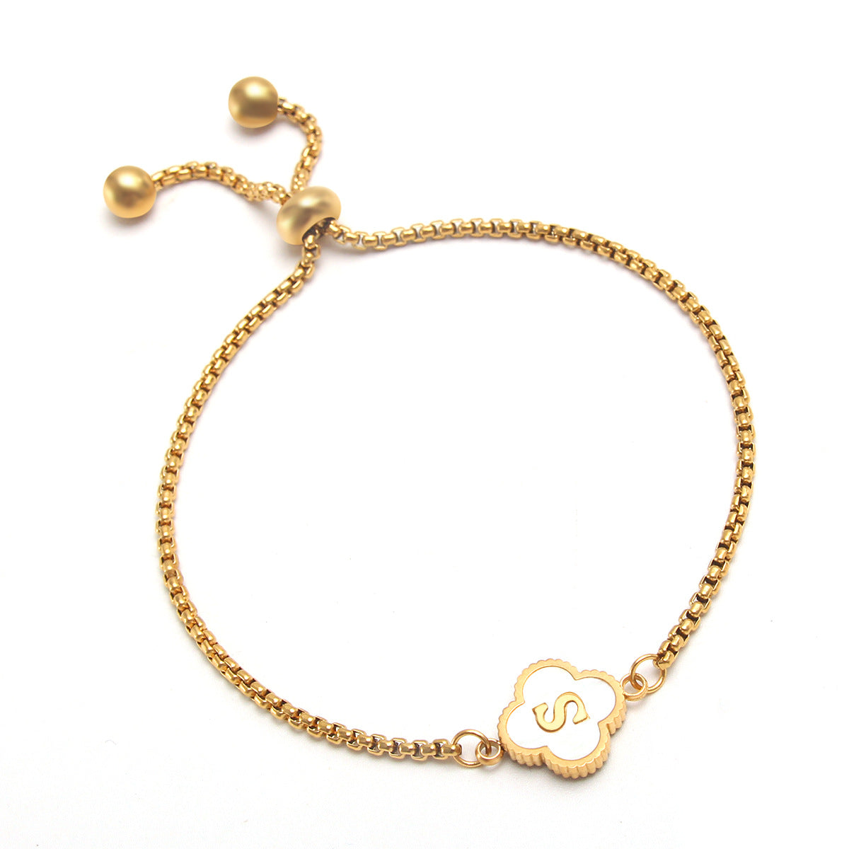 18K Plated Adjustable Four Leaf Lucky Clover Initial Letter Bracelet